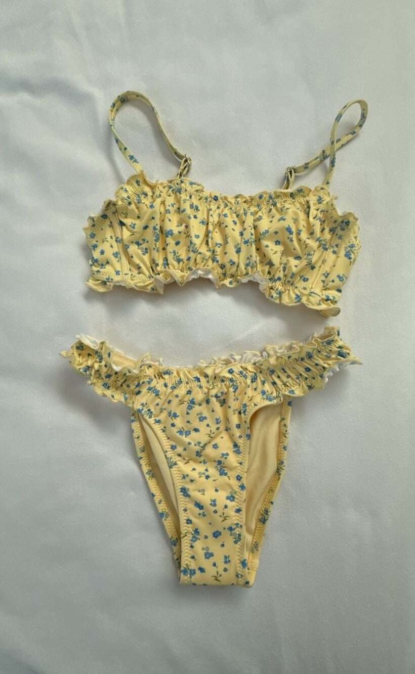 Wild Fable Yellow Blue Floral Ruffle Bikini Set Swimsuit NWOT